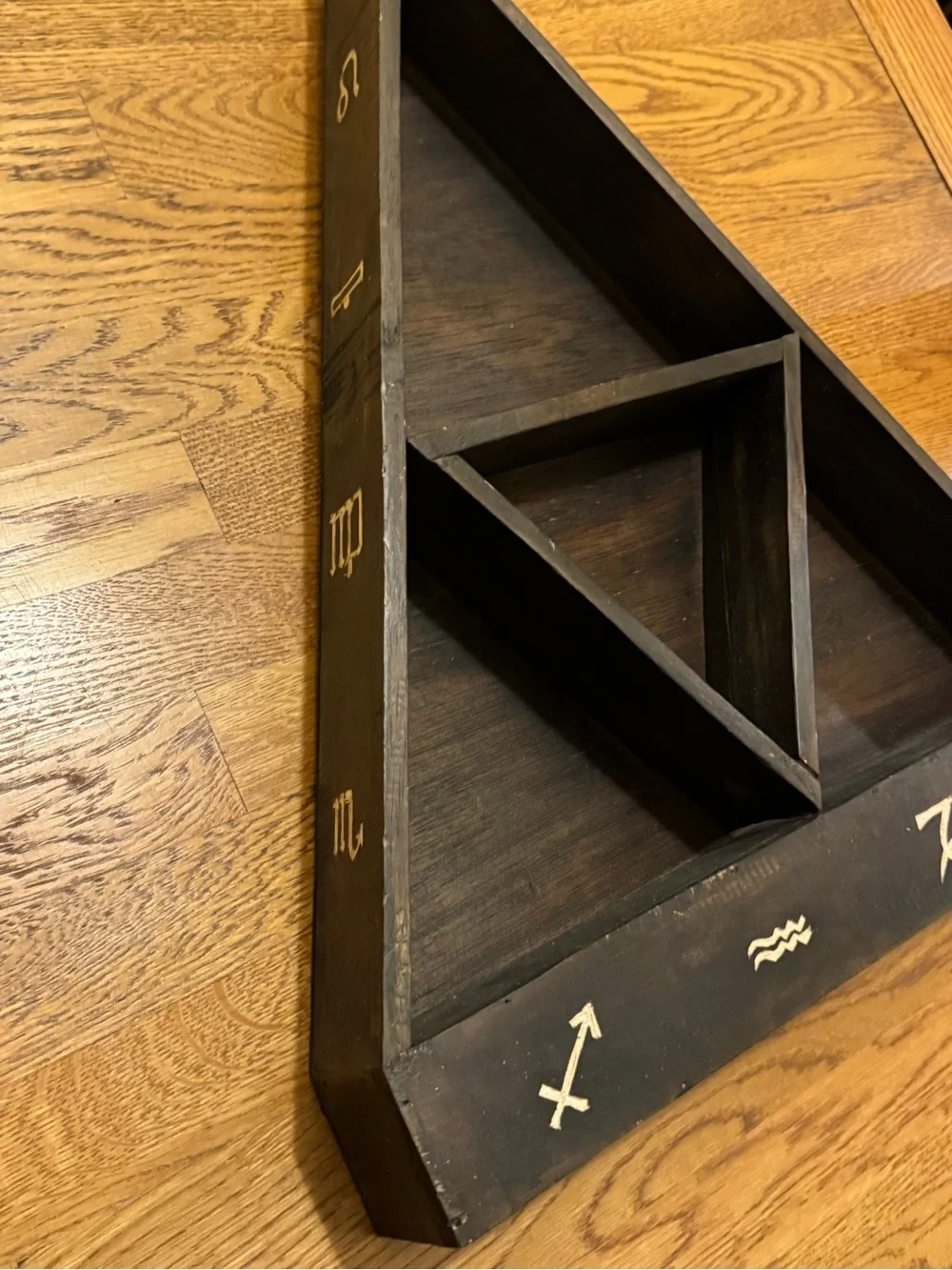 Large Black Woden Pyramid Hanging Shelf with Zodiac Symbols - Earthbound